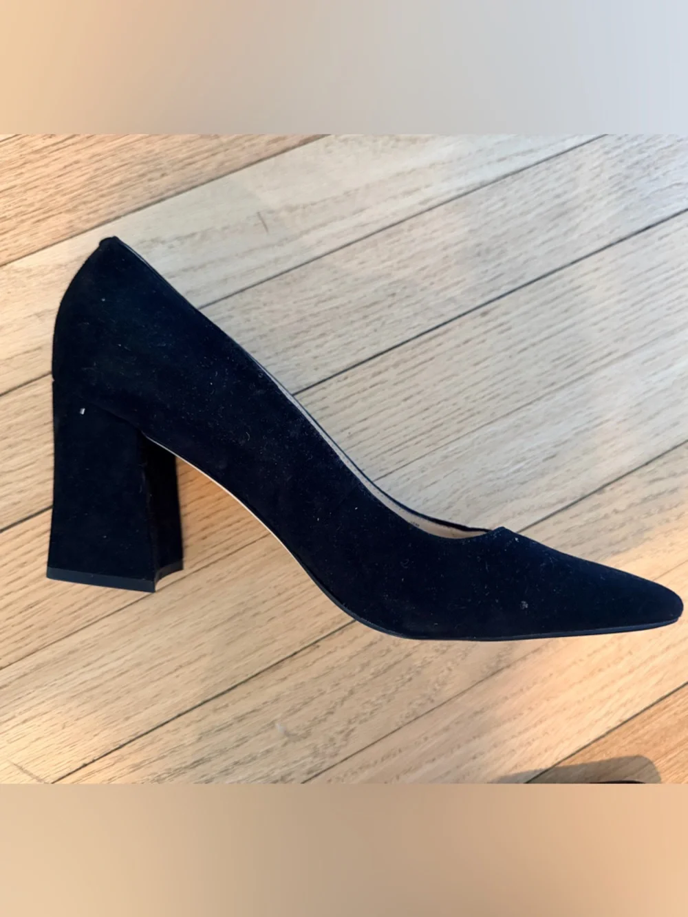Black Suede Pointed Block Heel Pumps